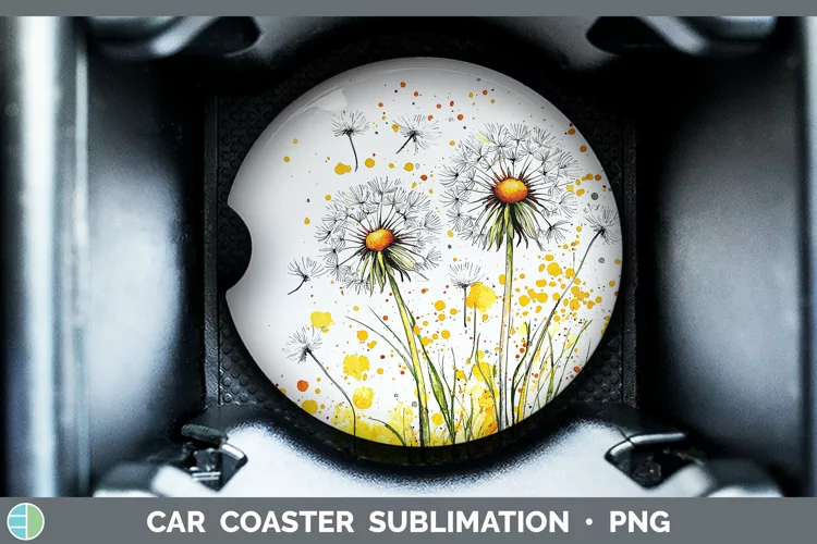 Watercolor Dandelion Car Coaster Sublimation Designs