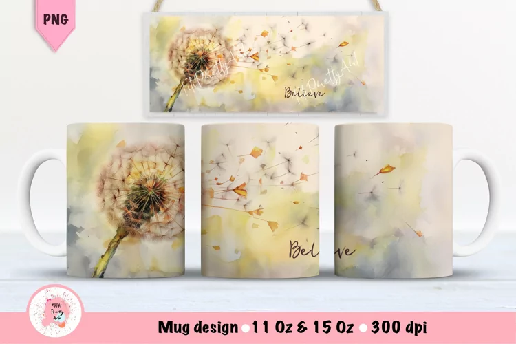 Watercolor Dandelion Flowers Mug Wrap For 15 oz