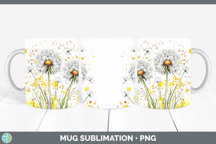 Watercolor Dandelion Mug Wrap Sublimation Coffee Cup Designs