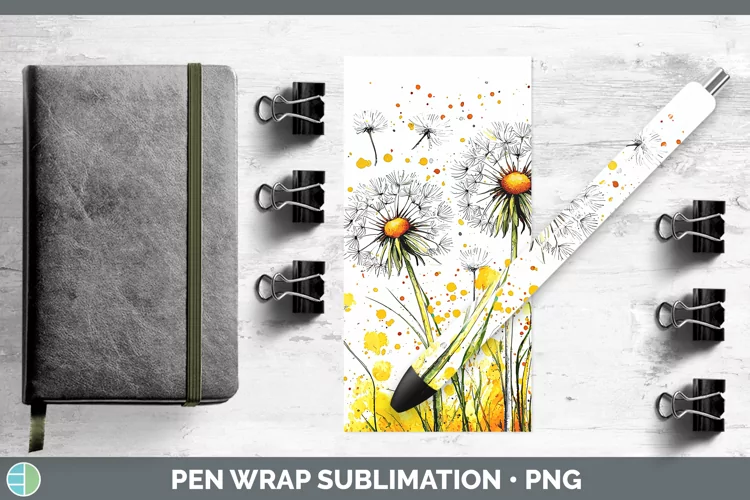 Watercolor Dandelion Pen Wrap Sublimation Pen Designs