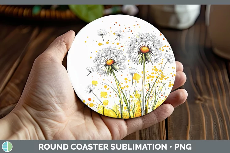 Watercolor Dandelion Round Coaster Sublimation Coaster Desig