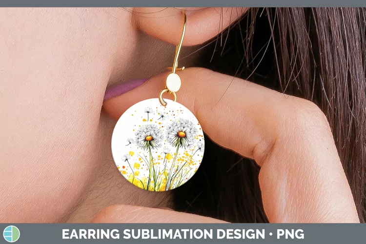 Watercolor Dandelion Round Earrings Sublimation Earrings Des