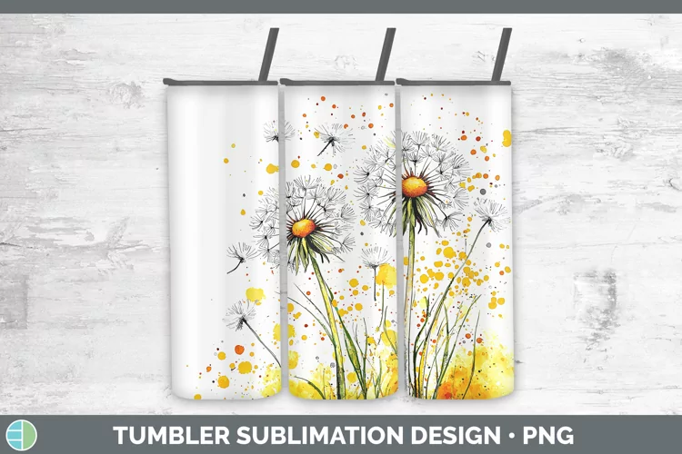 Watercolor Dandelion Tumbler Sublimation 20 oz Skinny Tumble