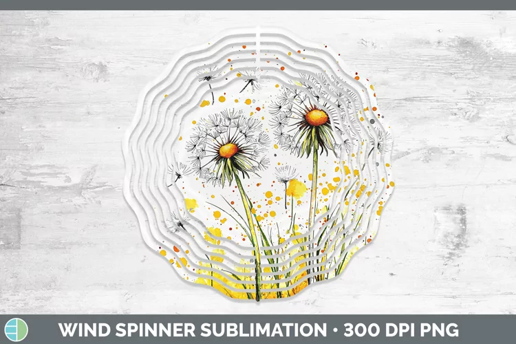 Watercolor Dandelion Wind Spinner Sublimation Spinner Design