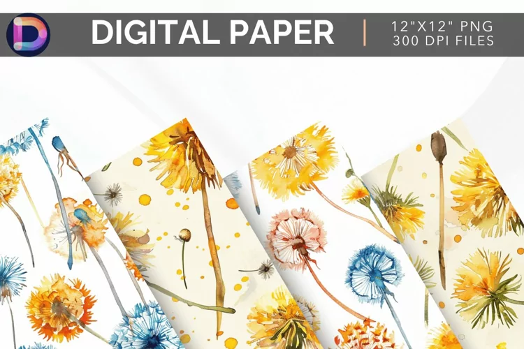 Watercolor Dandelions Digital Paper