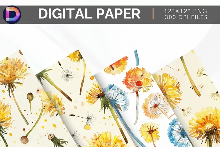 Watercolor Dandelions Digital Paper