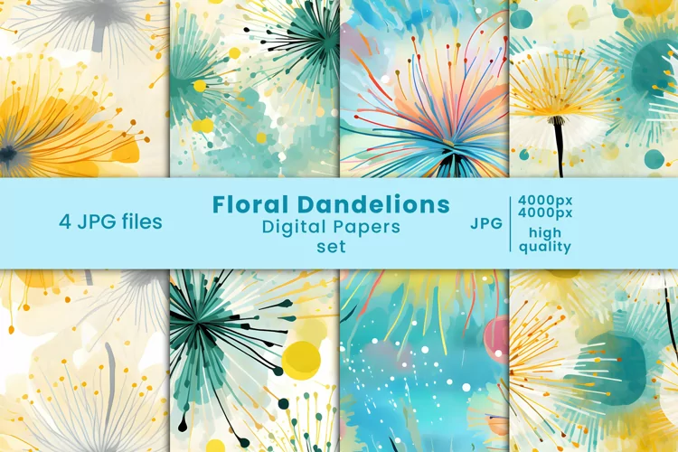watercolor dandelions digital paper and floral patterns