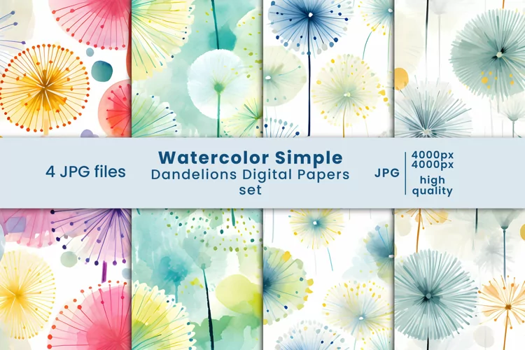watercolor dandelions digital papers and floral patterns