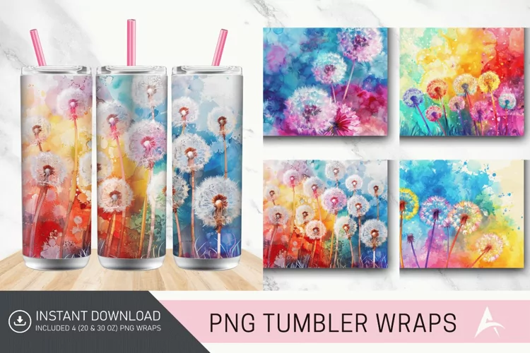 3D Watercolor Dandelions Flowers Tumbler wrap