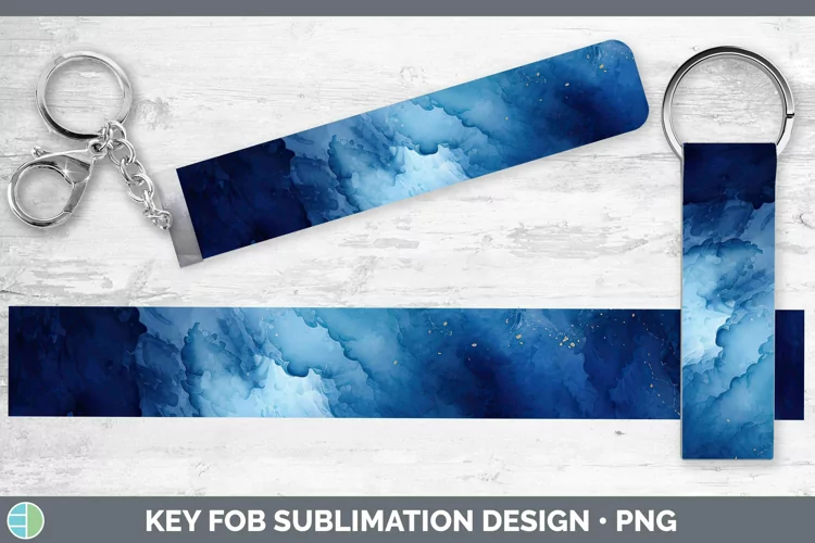 Watercolor Dark Blue Key Fob Sublimation Wristlet Designs