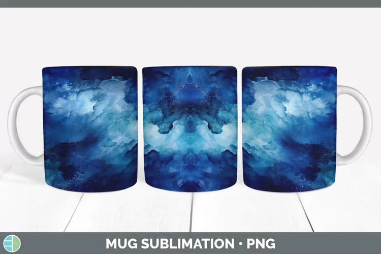Watercolor Dark Blue Mug Wrap Sublimation Coffee Cup Designs