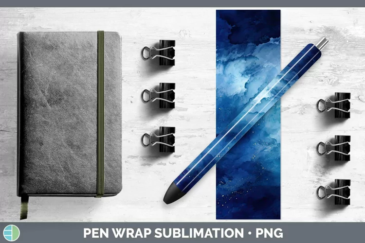 Watercolor Dark Blue Pen Wrap Sublimation Epoxy Pen Designs