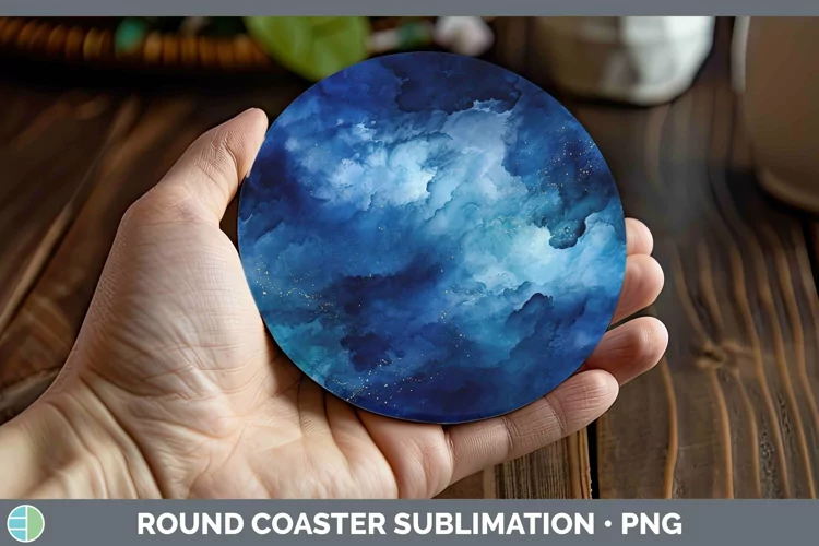 Watercolor Dark Blue Round Coaster Sublimation Coaster Desig