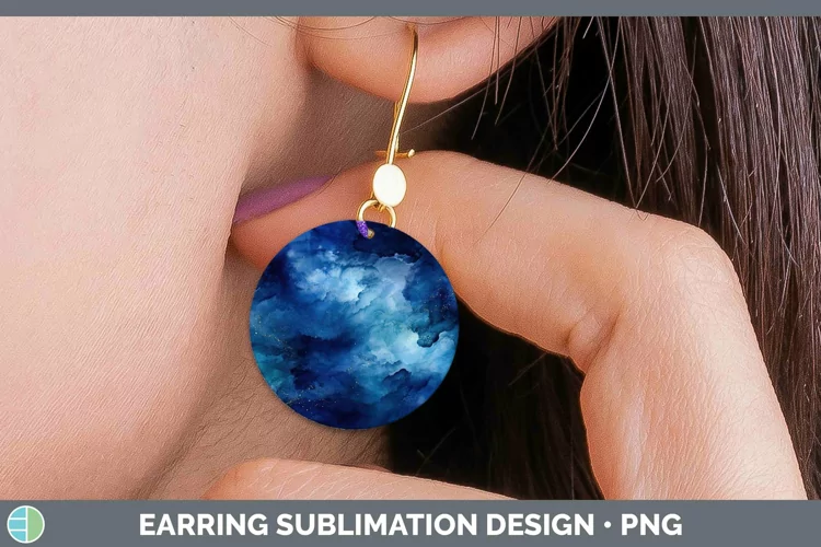 Watercolor Dark Blue Round Earrings Sublimation Earrings Des