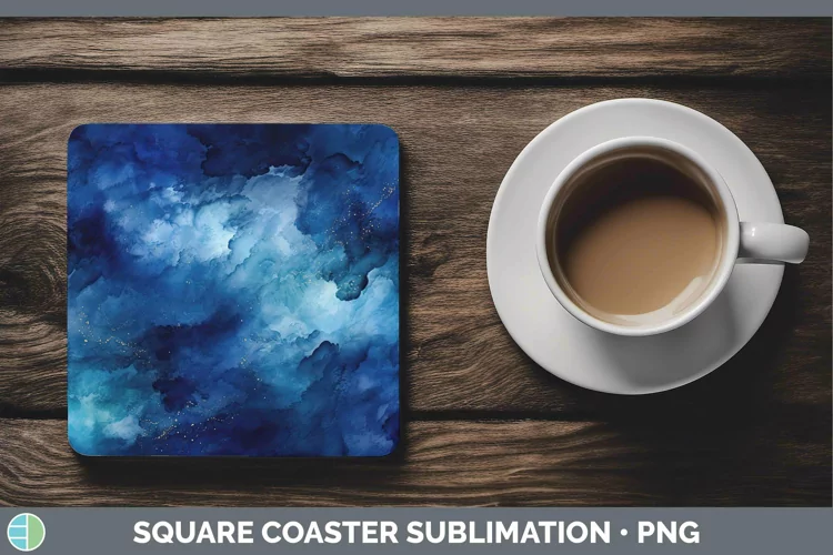 Watercolor Dark Blue Square Coaster Sublimation Coaster Desi