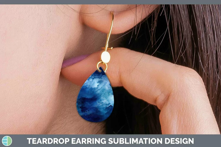 Watercolor Dark Blue Teardrop Earrings Sublimation Earrings