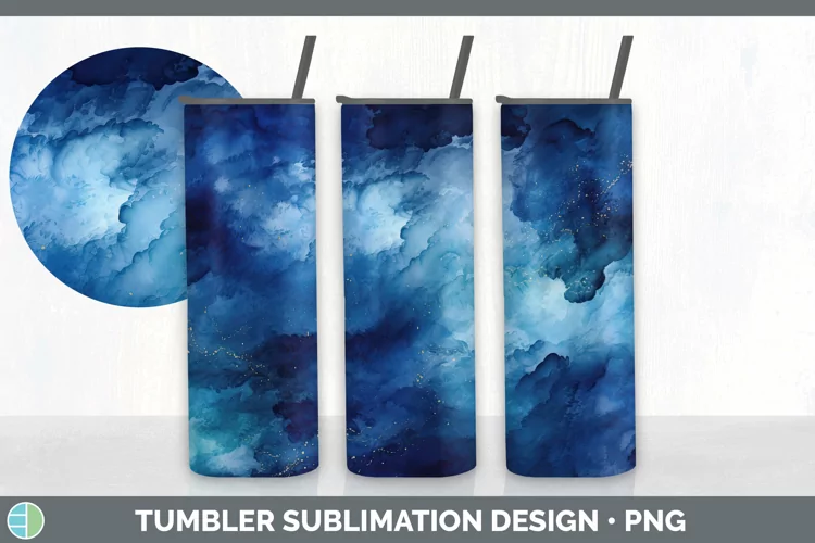 Watercolor Dark Blue Tumbler Sublimation 20 oz Skinny Tumble