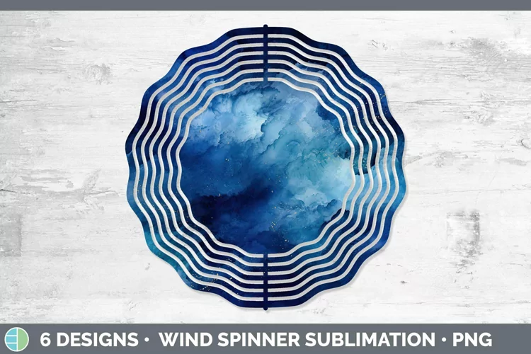 Watercolor Dark Blue Wind Spinner Sublimation Spinner Design