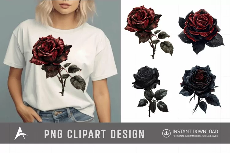 Watercolor Dark Gothic Rose Clipart