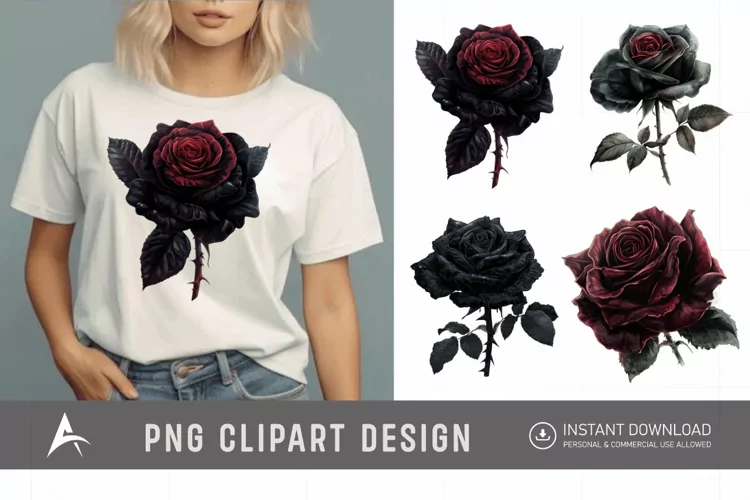 Watercolor Dark Gothic Rose Clipart