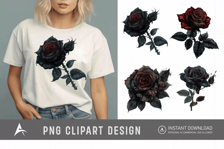 Watercolor Dark Gothic Rose Clipart