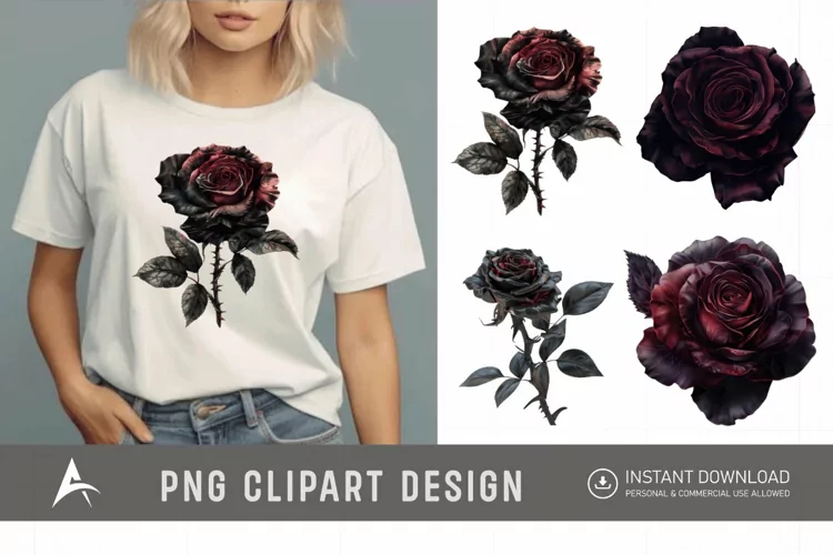 Watercolor Dark Gothic Rose Clipart