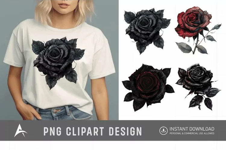 Watercolor Dark Gothic Rose Clipart