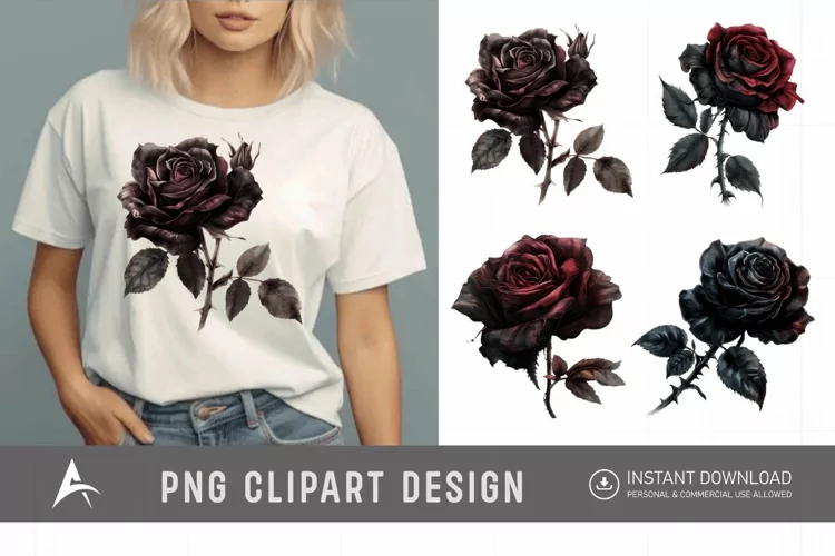 Watercolor Dark Gothic Rose Clipart