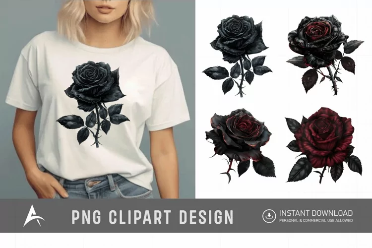 Watercolor Dark Gothic Rose Clipart