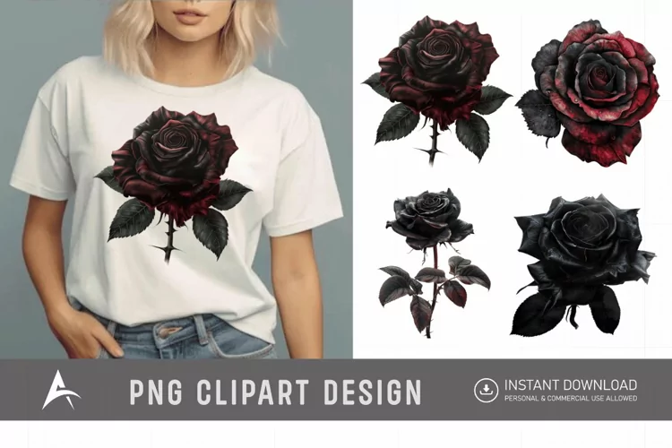 Watercolor Dark Gothic Rose Clipart