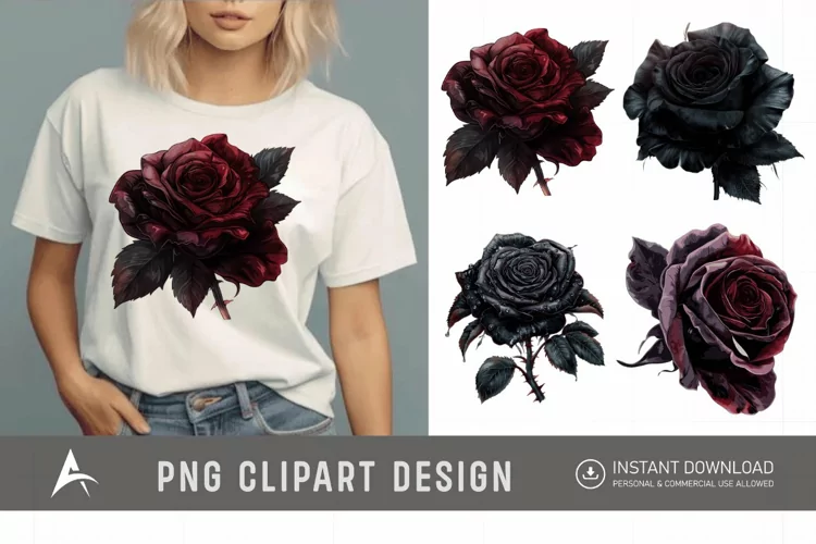 Watercolor Dark Gothic Rose Clipart