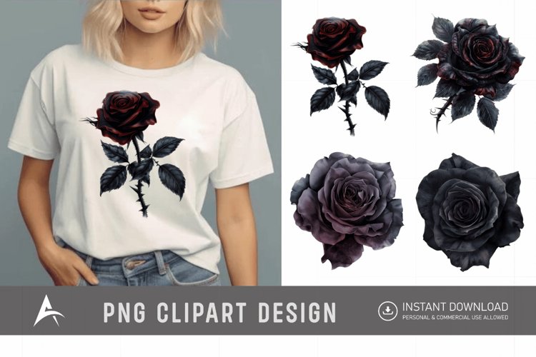 Watercolor Dark Gothic Rose Clipart