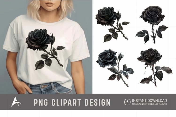 Watercolor Dark Gothic Rose Clipart