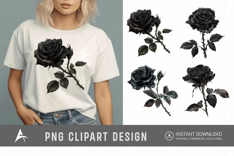 Watercolor Dark Gothic Rose Clipart