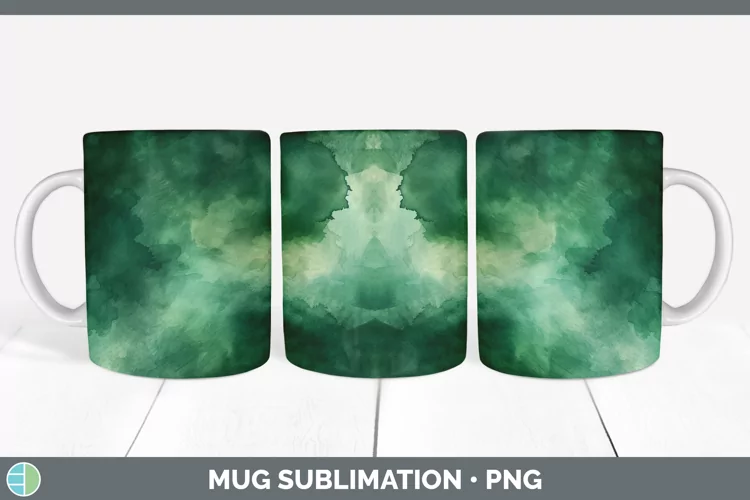 Watercolor Dark Green Mug Wrap Sublimation Coffee Cup Design