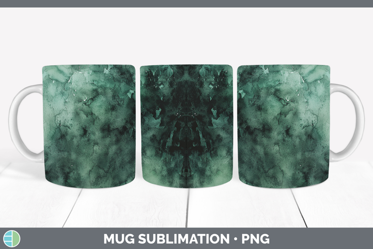 Watercolor Dark Green Mug Wrap Sublimation Coffee Cup Design