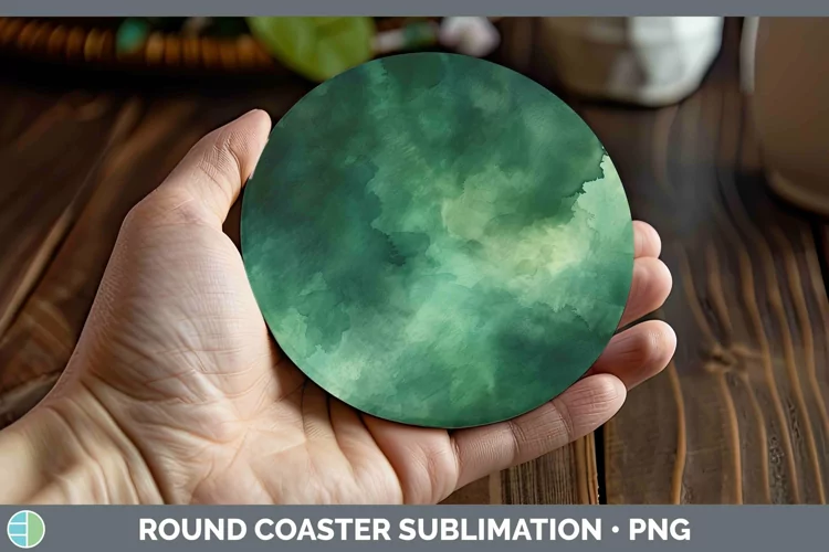 Watercolor Dark Green Round Coaster Sublimation Coaster Desi