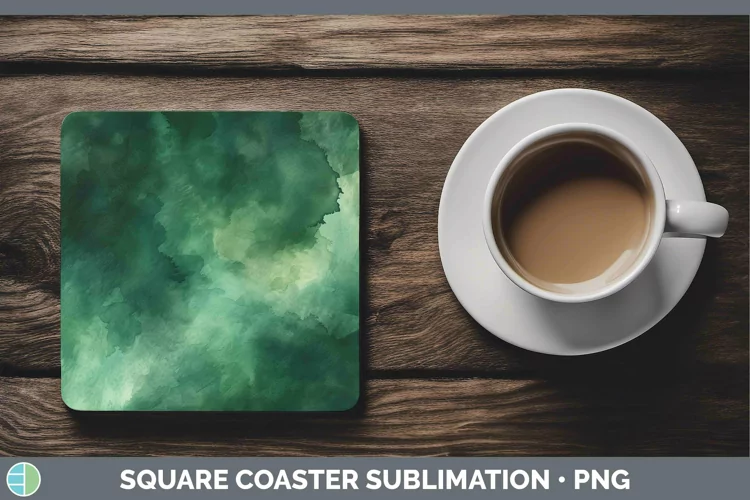 Watercolor Dark Green Square Coaster Sublimation Coaster Des