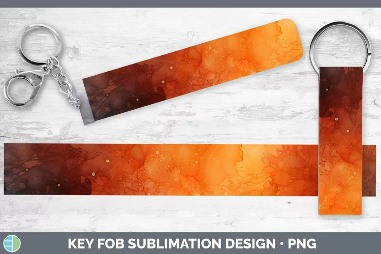 Watercolor Dark Orange Key Fob Sublimation Wristlet Designs