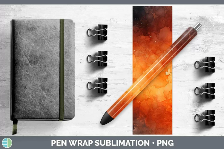 Watercolor Dark Orange Pen Wrap Sublimation Epoxy Pen Design