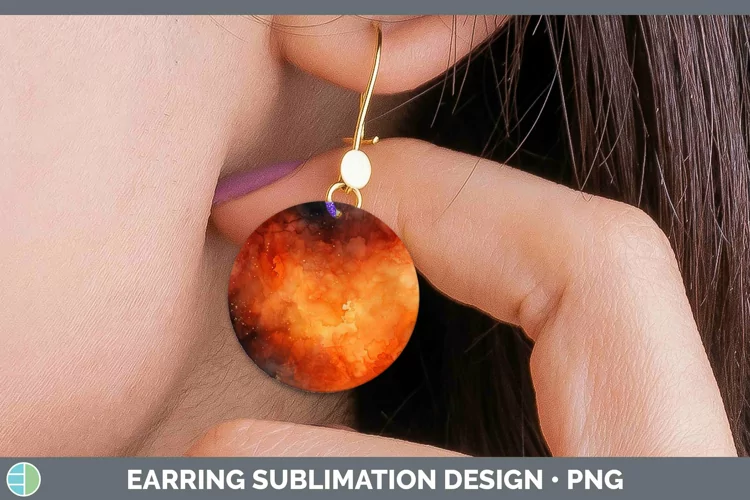 Watercolor Dark Orange Round Earrings Sublimation Earrings D