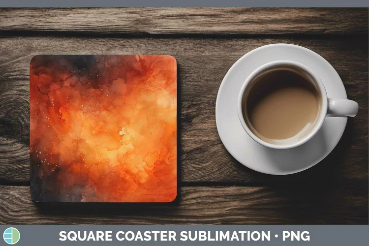 Watercolor Dark Orange Square Coaster Sublimation Coaster De