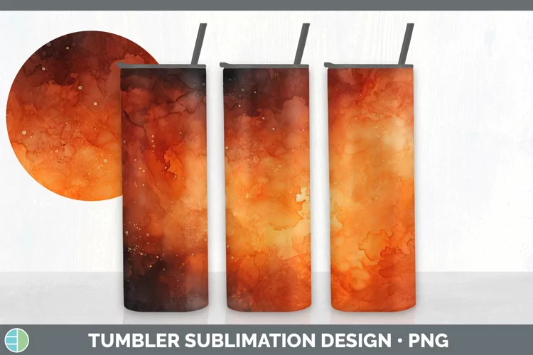 Watercolor Dark Orange Tumbler Sublimation 20 oz Skinny Tumb
