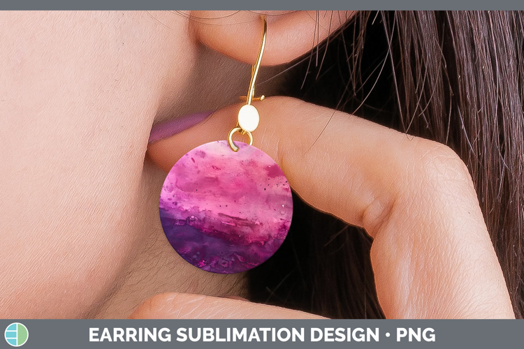 Watercolor Dark Pink Round Earrings Sublimation Earrings Des