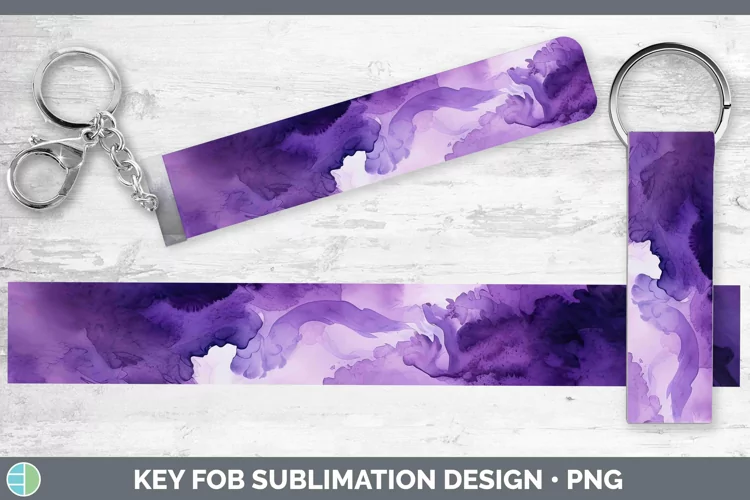 Watercolor Dark Purple Key Fob Sublimation Wristlet Designs