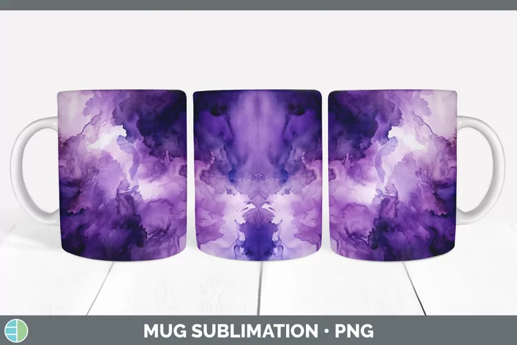 Watercolor Dark Purple Mug Wrap Sublimation Coffee Cup Desig