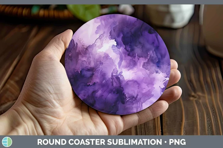 Watercolor Dark Purple Round Coaster Sublimation Coaster Des