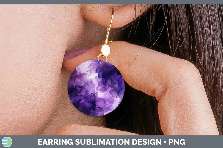 Watercolor Dark Purple Round Earrings Sublimation Earrings D