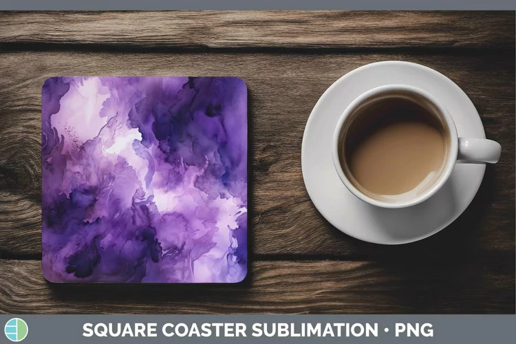 Watercolor Dark Purple Square Coaster Sublimation Coaster De