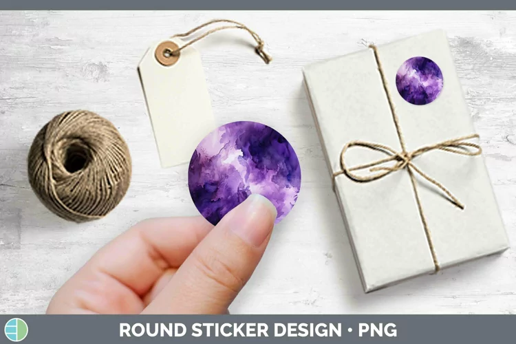 Watercolor Dark Purple Stickers | Round Labels Designs
